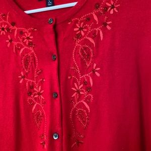Red beaded sweater